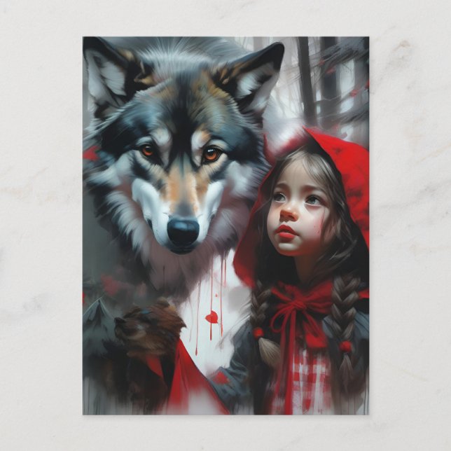 Carte Postale Petit chaperon rouge et loup (Devant)
