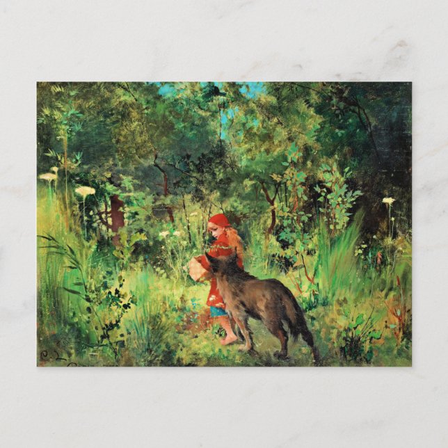 Carte Postale Petit chaperon rouge, peinture d'art (Devant)