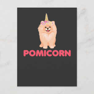 Carte Postale Petit Chien Unicorne Poméranien avec Fleurs