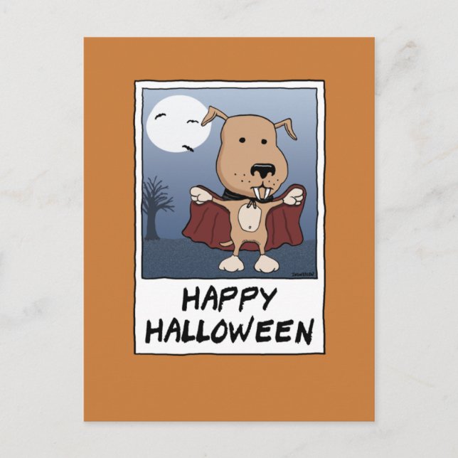 Carte Postale Petit chien vampire pour Halloween : Comte Barkula (Devant)