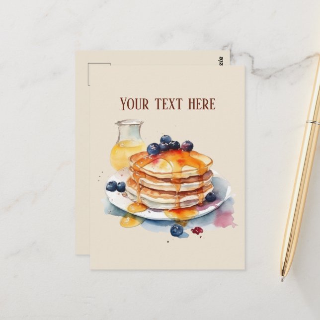 Carte Postale Petit déjeuner crêpe mignonne ajouter du texte (Devant/Arrière en situation)