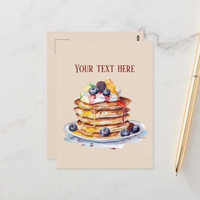 Carte Postale Petit déjeuner crêpe mignonne ajouter du texte (Devant/Arrière en situation)