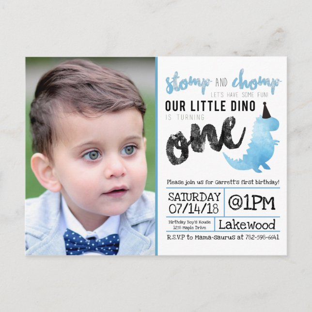 Carte Postale Petit Dinosaure Anniversaire Thème Blue Dinosaur D (Devant)
