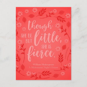 Carte Postale Petit Floral Rouge Mais Fierce William Shakespeare