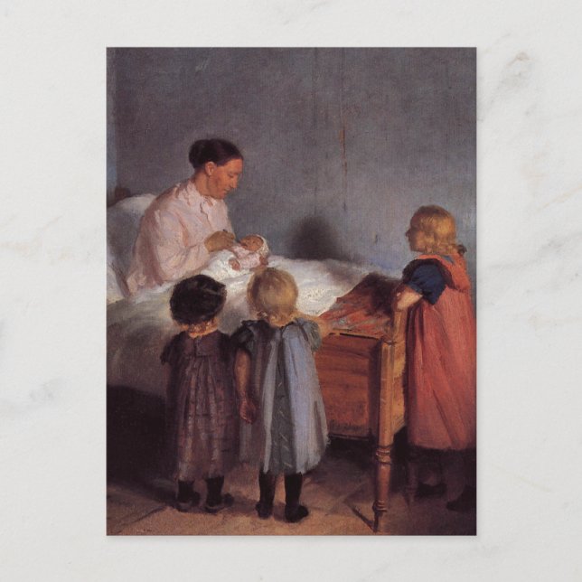 Carte Postale Petit frère beau art peinture mère enfant (Devant)