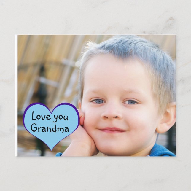 Carte Postale Petit garçon coeur bleu "aime-toi grand-mère" (Devant)