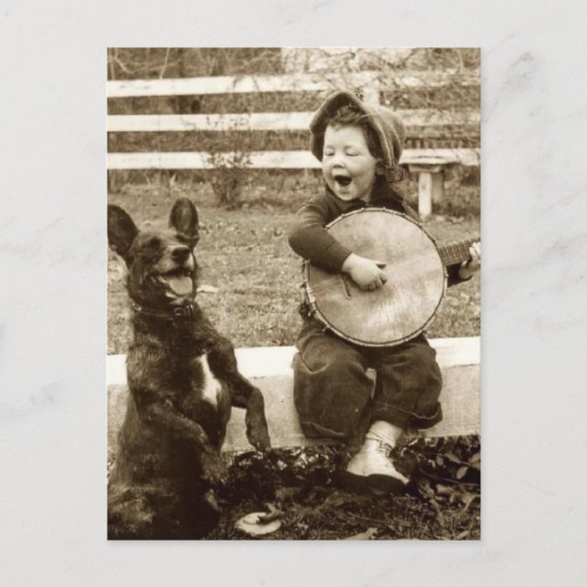 Carte Postale Petit garçon et chien, musique (Devant)