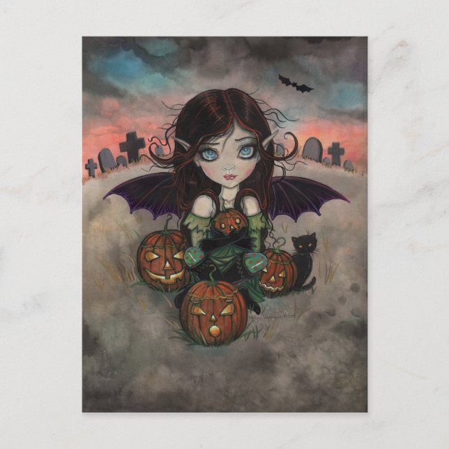 Carte Postale Petit Gothique Halloween Fairy Vampire Art (Devant)