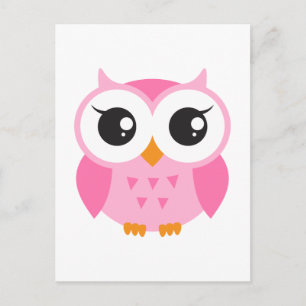 Carte Postale Petit hibou caricature rose
