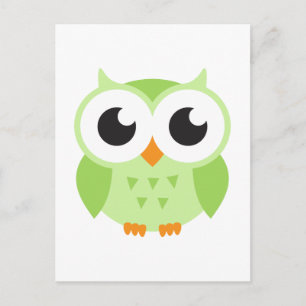 Carte Postale Petit hibou caricature vert pâle