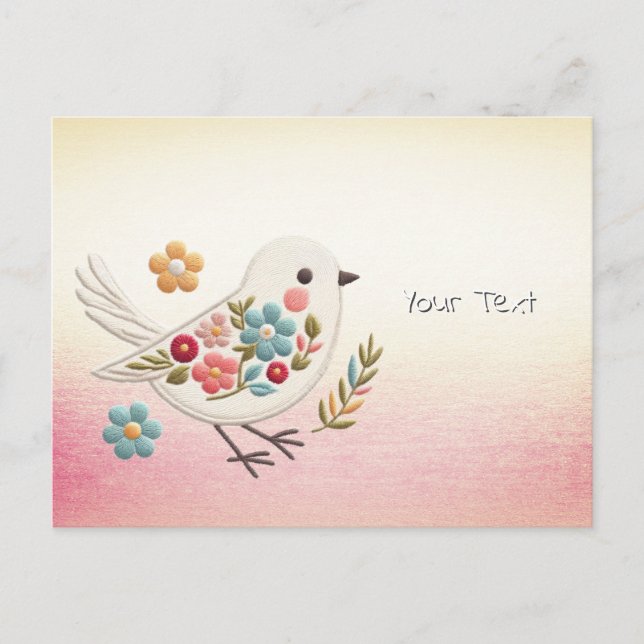 Carte postale Petit Oiseau Blanc Floral (Devant)