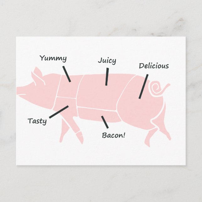 Carte Postale Petit Piggie Rose avec Étiquettes savoureux (Devant)