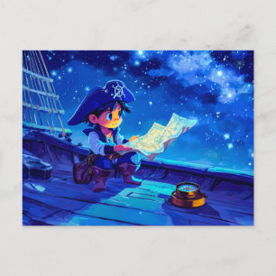 Carte Postale Petit Pirate Naviguant aux Étoiles et à la Boussol