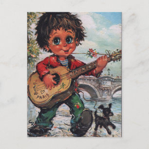 Carte Postale Petit Poulbot à la guitare