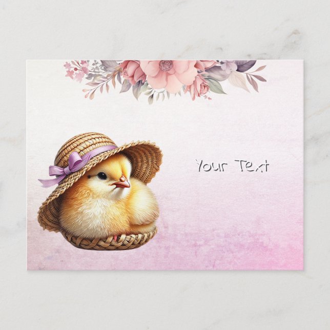 Carte postale Petit poussin ruban rose (Devant)