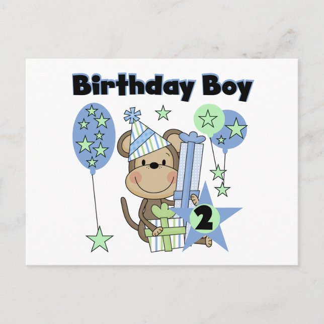 Carte Postale Petit Singe Avec Cadeaux T-shirts 2e Anniversaire (Devant)