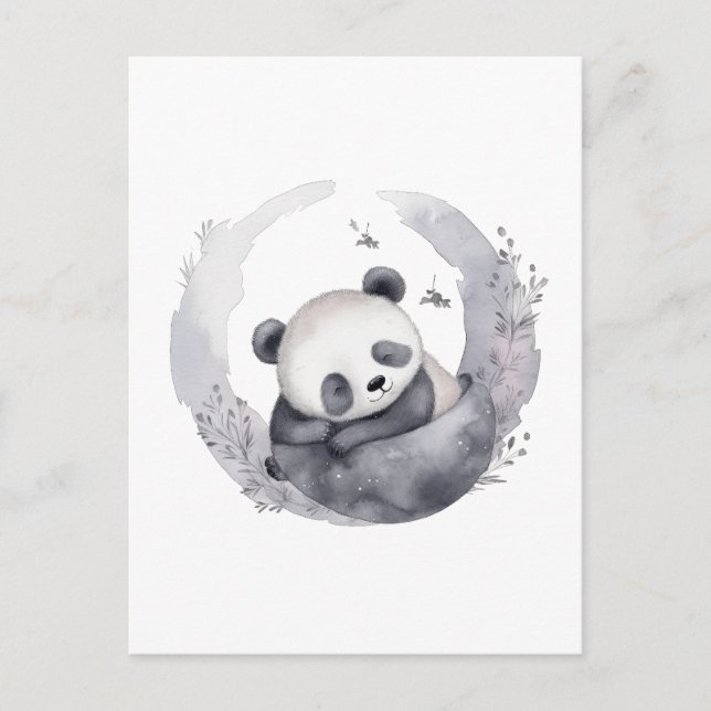 Carte Postale Petite Aquarelle Sleepy Bébé Panda Ours (Devant)