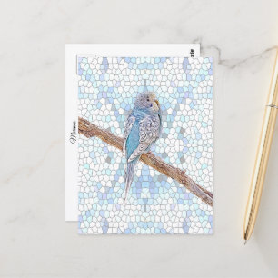 Carte Postale Petite bougie bleue sur arrière - plan en mosaïque
