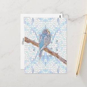 Carte Postale Petite bougie bleue sur arrière - plan en mosaïque