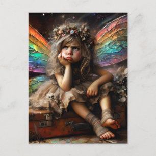 Carte Postale Petite fée adorable et ennuyée, assise sur une val