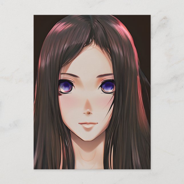 Carte Postale Petite fille Anime avec cheveux Brown et yeux bleu (Devant)