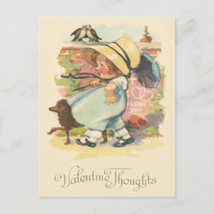 Carte Postale Petite fille Chien Parapluie Coeur Dove