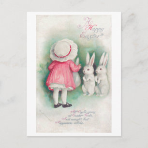 Carte Postale Petite fille et lapin de Pâques vintages