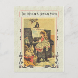 Carte Postale Petite fille Jouer du piano à chien