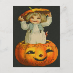 Carte Postale Petite fille mignonne souriante Jack O'Lantern Cit