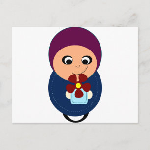 Carte Postale Petite fille musulmane hijab hijabi violet dessin 