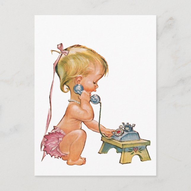 Carte Postale Petite fille parlant au téléphone (Devant)