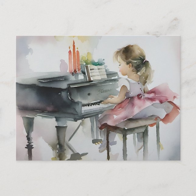 Carte Postale Petite fille pianiste douce jouant du piano (Devant)