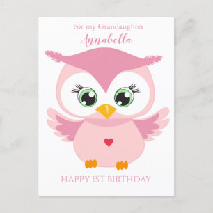 Carte Postale Petite fille Premier anniversaire Cute Rose Owl Ph