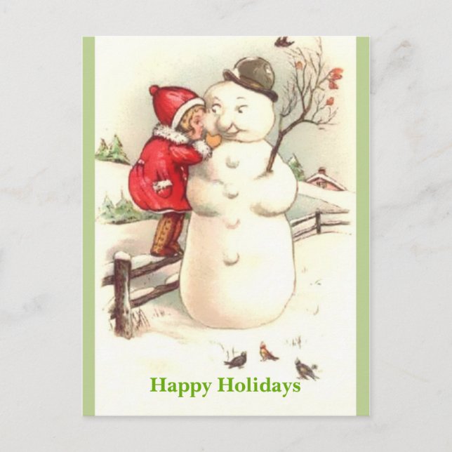 Carte Postale Petite fille qui hurle à Snowman Joyeuses vacances (Devant)