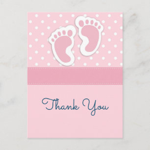 Carte Postale Petite fille rose mignonne Empreintes Merci