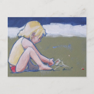 Carte Postale Petite fille sur la plage Jouer dans le sable