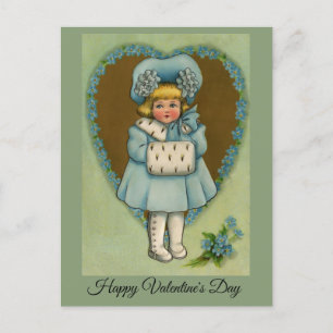 Carte Postale Petite fille vintage en Valentine bleue 