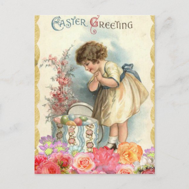 Carte Postale Petite fille vintage Joyeux oeufs de Pâques (Devant)