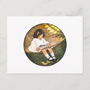 Carte Postale Petite Fille Vintage Lisant dans un Hamac
