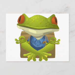 Carte Postale Petite Grenouille Verte Méditante et Rigolote