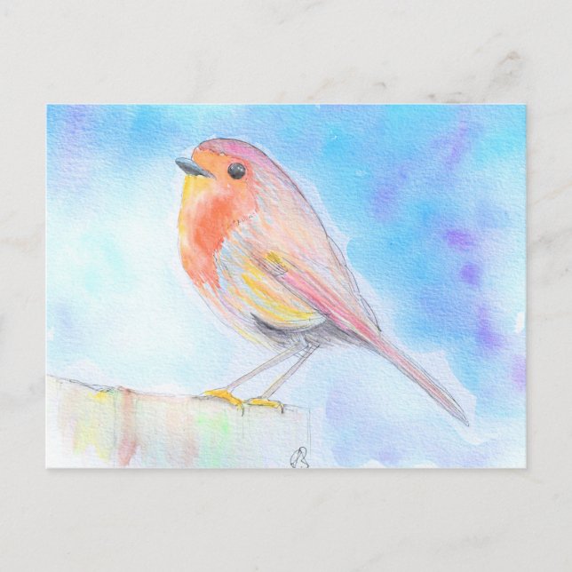 Carte Postale Petite peinture à l'aquarelle Robin (Devant)