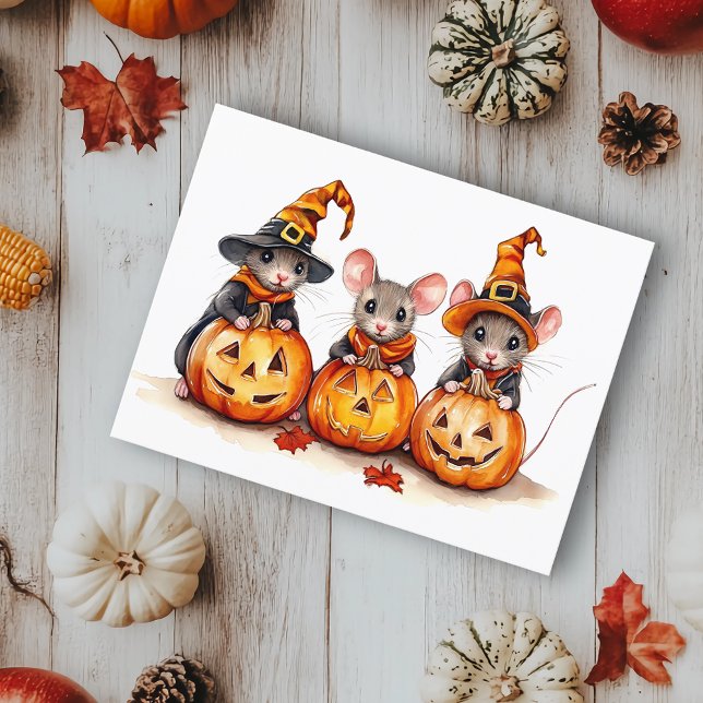 Carte Postale Petite petite aquarelle Mice Halloween Citrouilles (Créateur téléchargé)