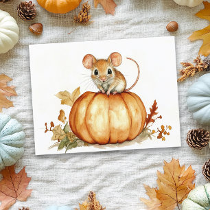 Carte Postale Petite petite aquarelle Souris Halloween Citrouill