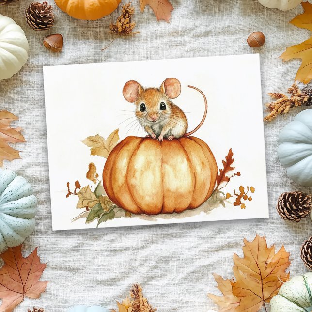 Carte Postale Petite petite aquarelle Souris Halloween Citrouill (Créateur téléchargé)