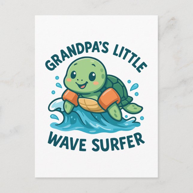 Carte Postale Petite tortue surfeuse de petite vague de papy (Devant)