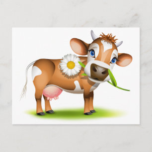 Carte Postale Petite vache Jersey mangeant de la marguerite