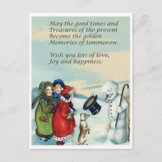 Carte Postale Petites filles rencontrent bonhomme de neige messi