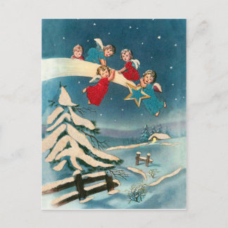 Carte Postale Petits anges sur étoile filante, vœu de Noël