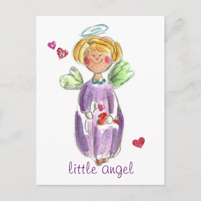 Carte Postale Petits Coeurs d'ange et amour (Devant)