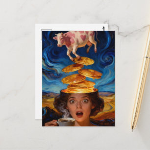 Carte Postale Petits déjeuners pancakes café vache surréalistes